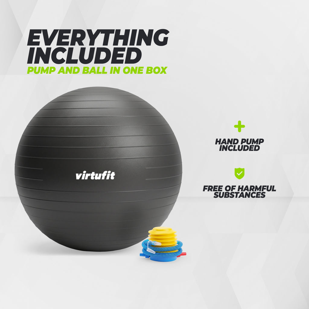 VirtuFit Anti-Burst Fitnessbal Pro - Gymbal - Swiss Ball - met Pomp - Zwart - 75 cm