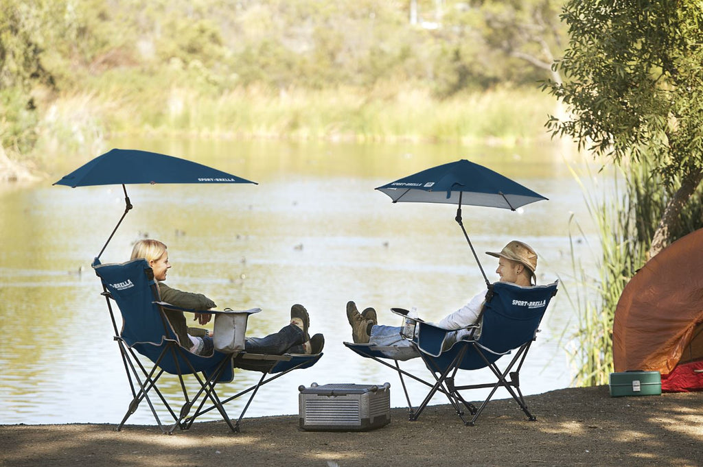 Sport-Brella Verstelbare Campingstoel - Visstoel - Strandstoel met Parasol - Blauw