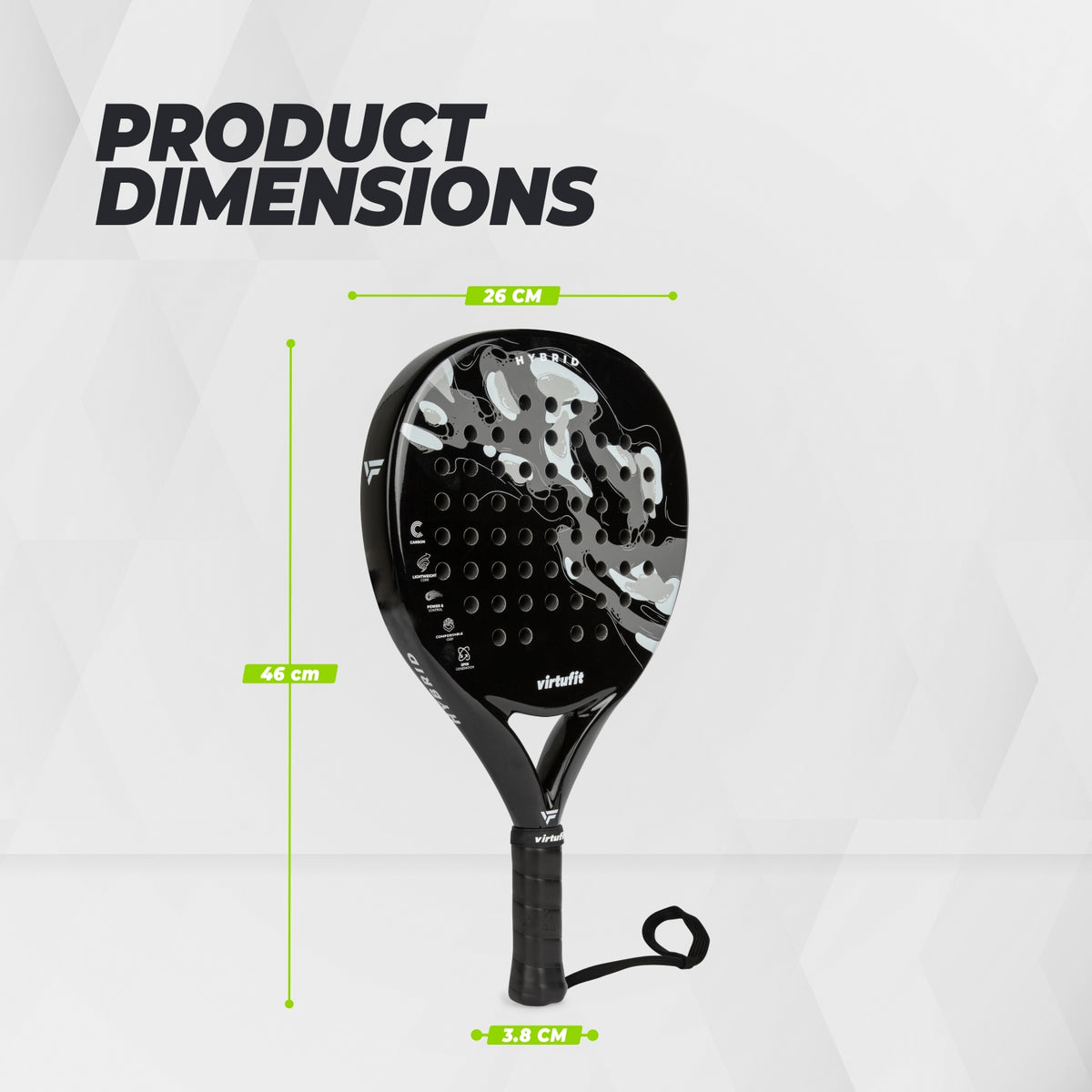 VirtuFit Hybrid Padel Racket - Zwart - Grijs