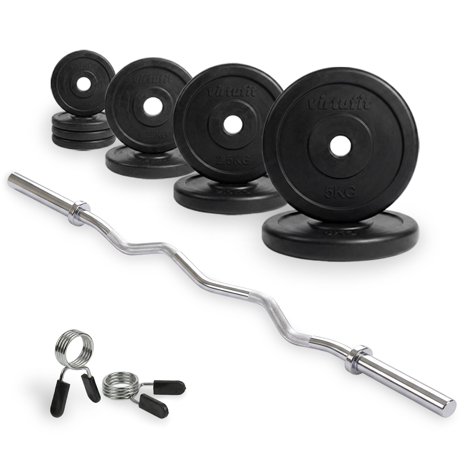 VirtuFit Rubberen Halterset - EZ Curlstang - Veerclip - 30 mm - 25 kg - Tweedekans
