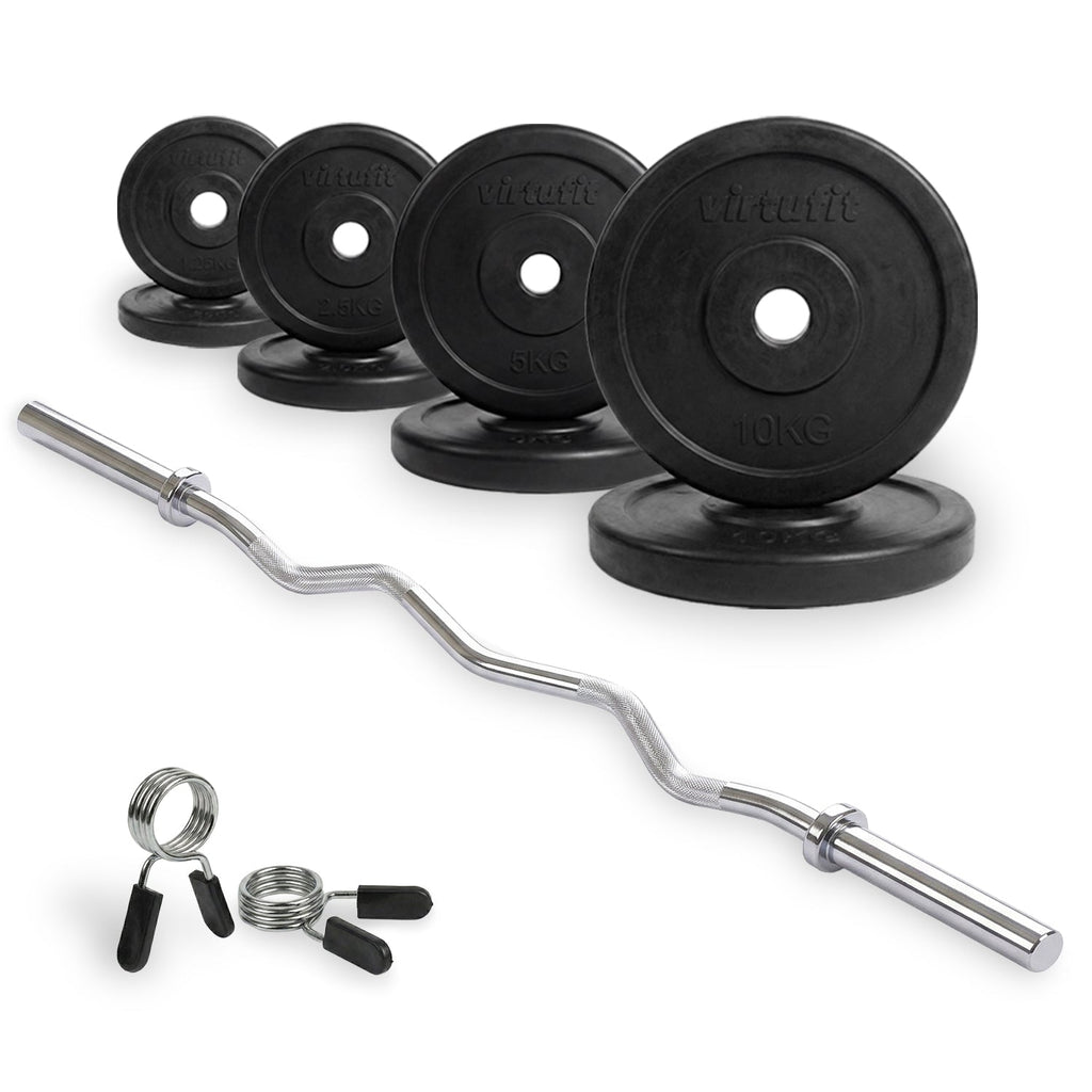 VirtuFit Rubberen Halterset - EZ Curlstang - Veerclip - 30 mm - 43 kg - Tweedekans