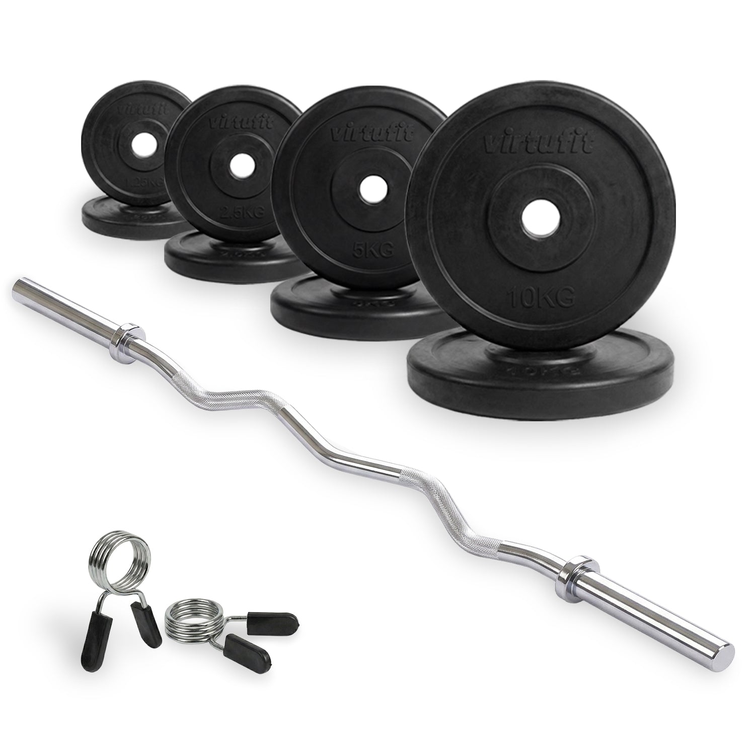 VirtuFit Rubberen Halterset - EZ Curlstang - Veerclip - 30 mm - 43 kg - Tweedekans