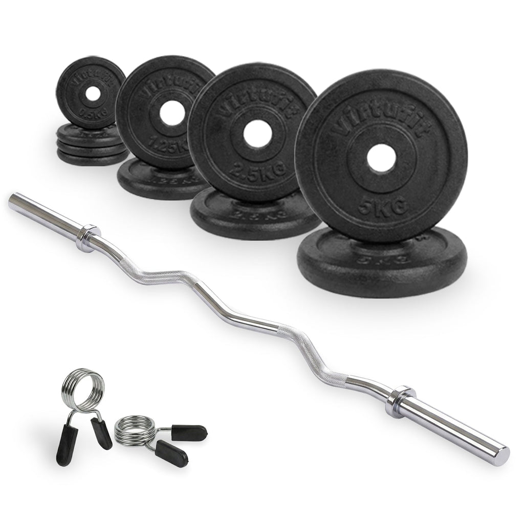 VirtuFit Gietijzeren Halterset - EZ Curlstang - Veerclip - 30 mm - 25 kg - Tweedekans