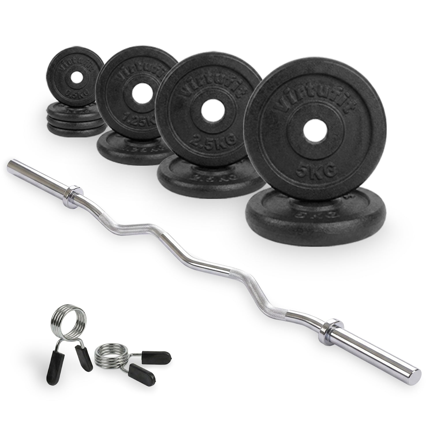 VirtuFit Gietijzeren Halterset - EZ Curlstang - Veerclip - 30 mm - 25 kg - Tweedekans
