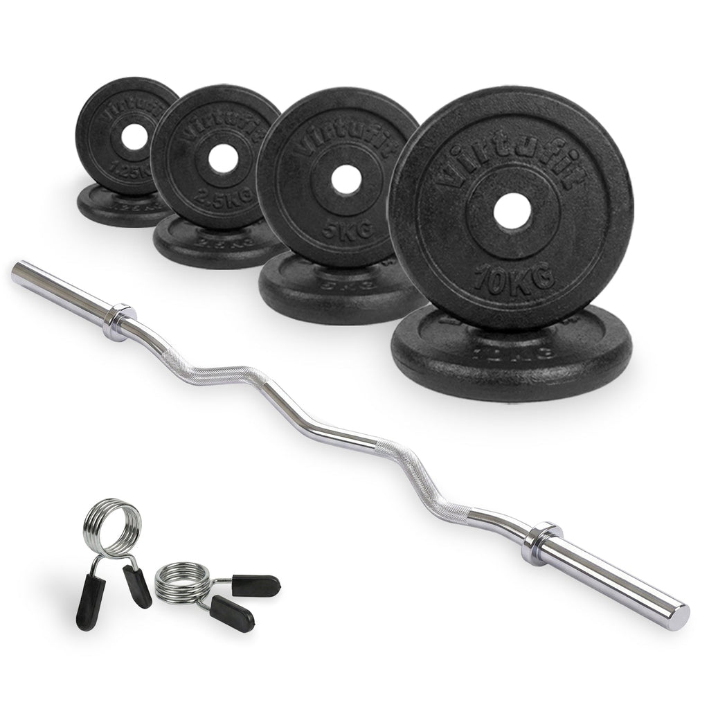 VirtuFit Gietijzeren Halterset - EZ Curlstang - Veerclip - 30 mm - 43 kg - Tweedekans