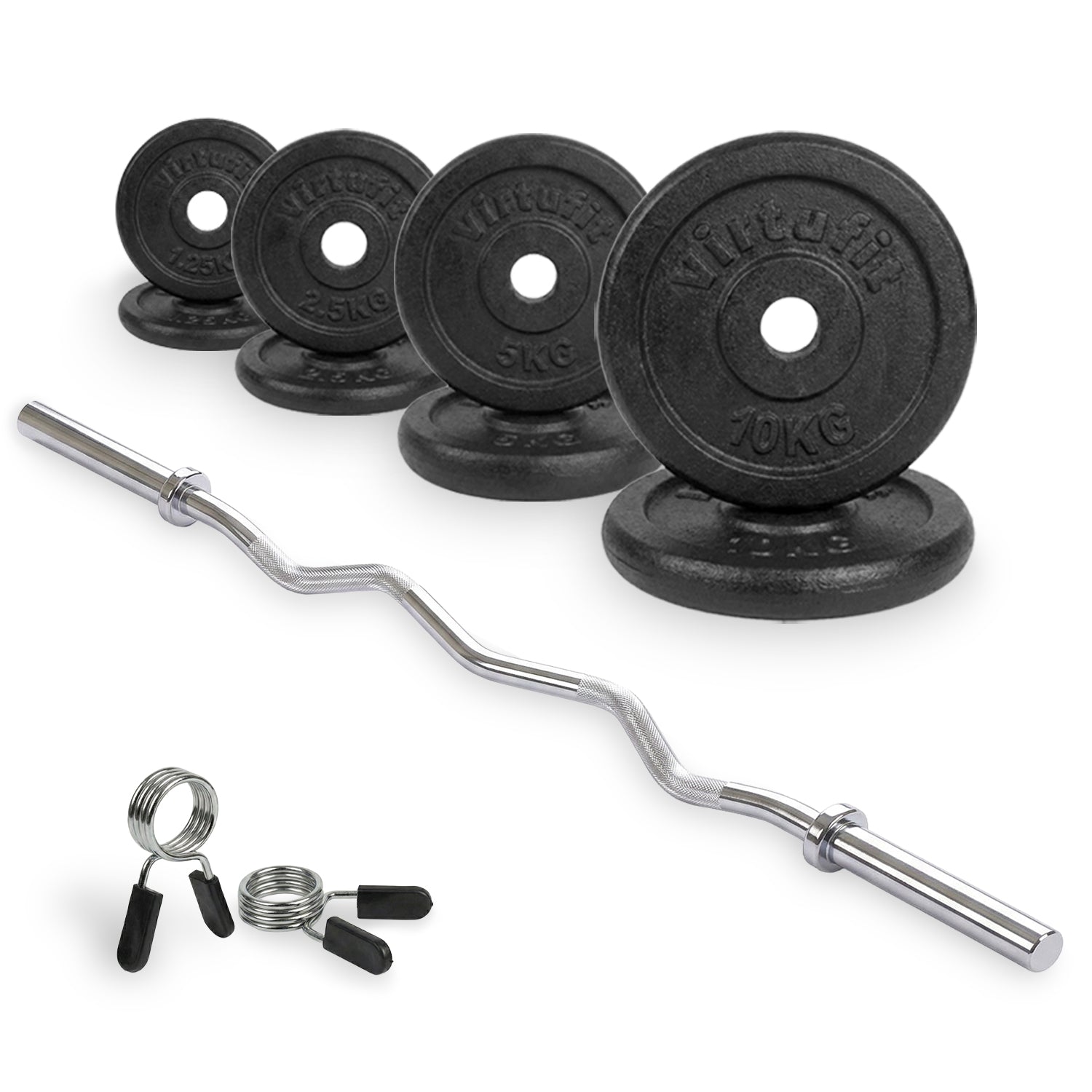 VirtuFit Gietijzeren Halterset - EZ Curlstang - Veerclip - 30 mm - 43 kg - Tweedekans