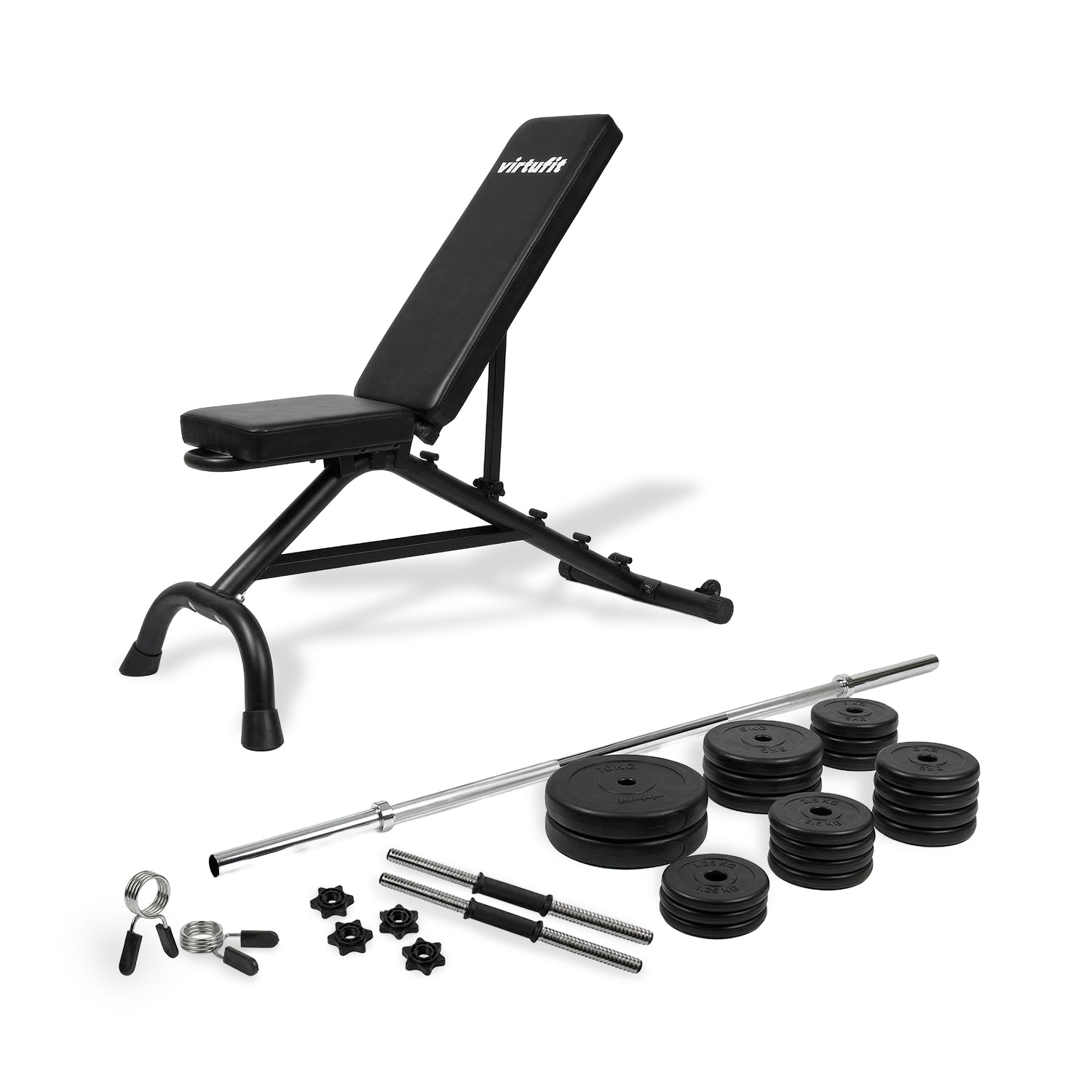 VirtuFit Multifunctionele fitnessbank - Halter/Dumbbellset Pro - 60,5 kg- Vinyl - Tweedekans