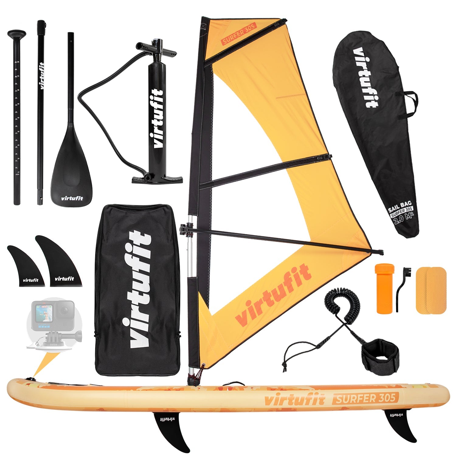 Virtufit Supboard Surfer 305 - Oranje - Inclusief Windzeil en accessoires - Tweedekans