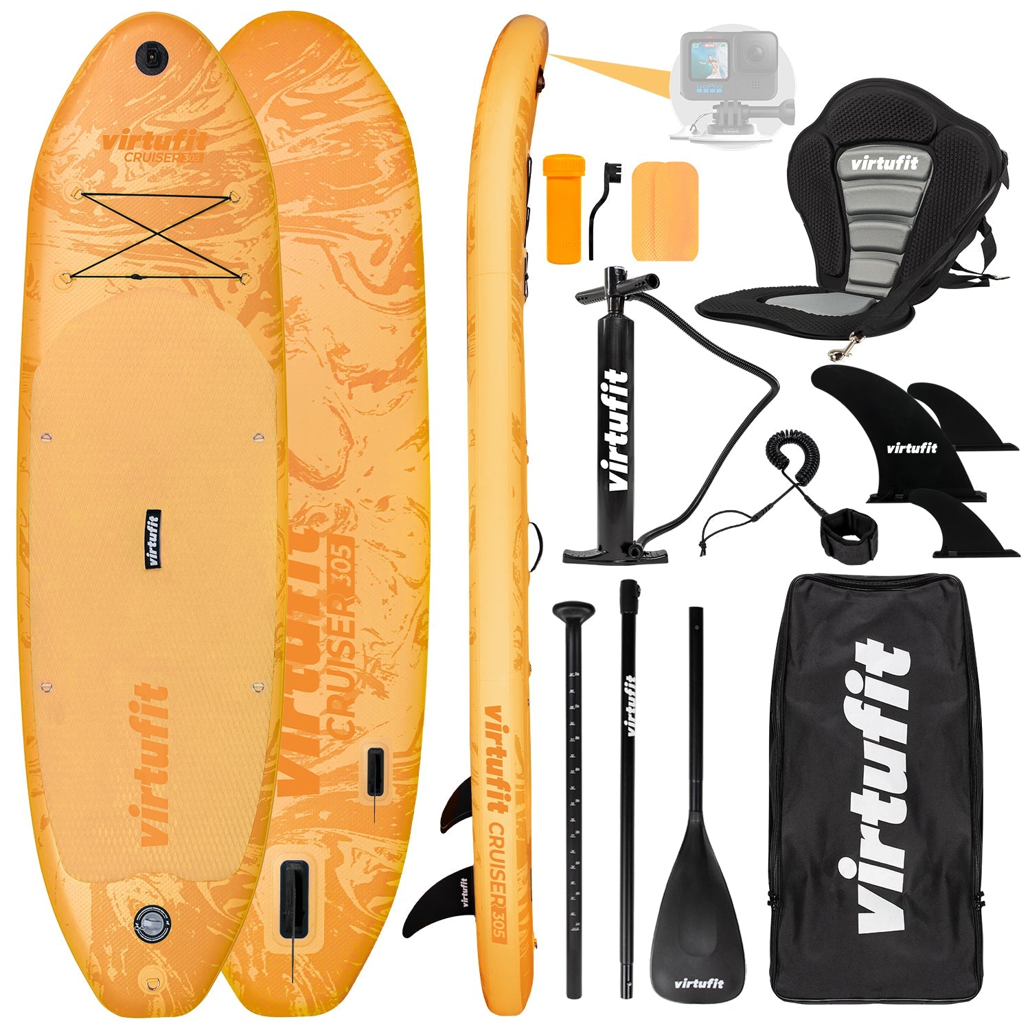 VirtuFit Supboard Cruiser 305 - Oranje - Met Kajak zitje, accessoires en draagtas - Tweedekans