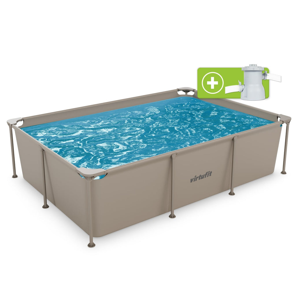 VirtuFit Rechthoekig Zwembad - 260 x 180 x 66 cm - Beige - Inclusief Filterpomp - Tweedekans