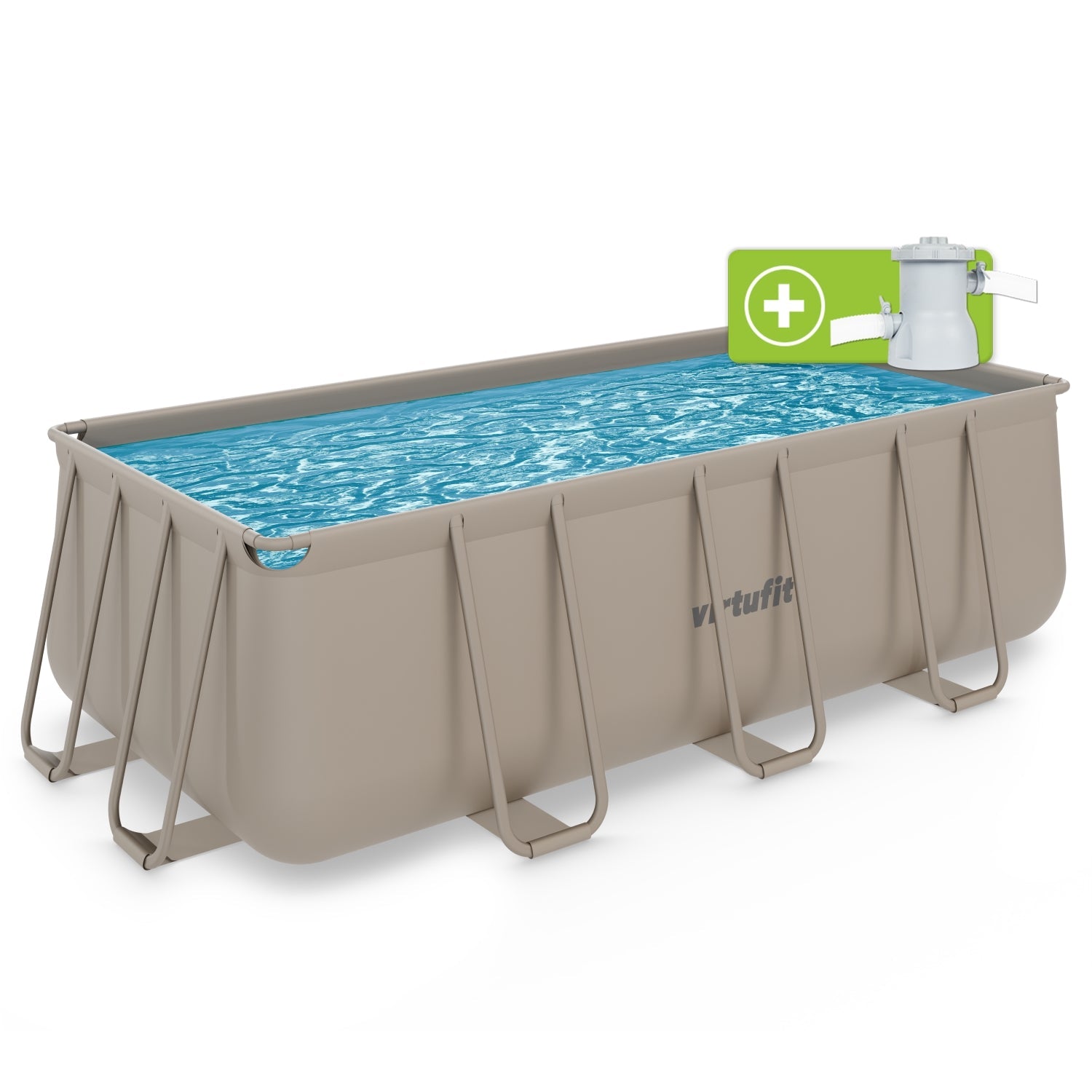 VirtuFit Rechthoekig Zwembad 400 x 200 x 122 cm - Beige - Inclusief Filterpomp - Tweedekans