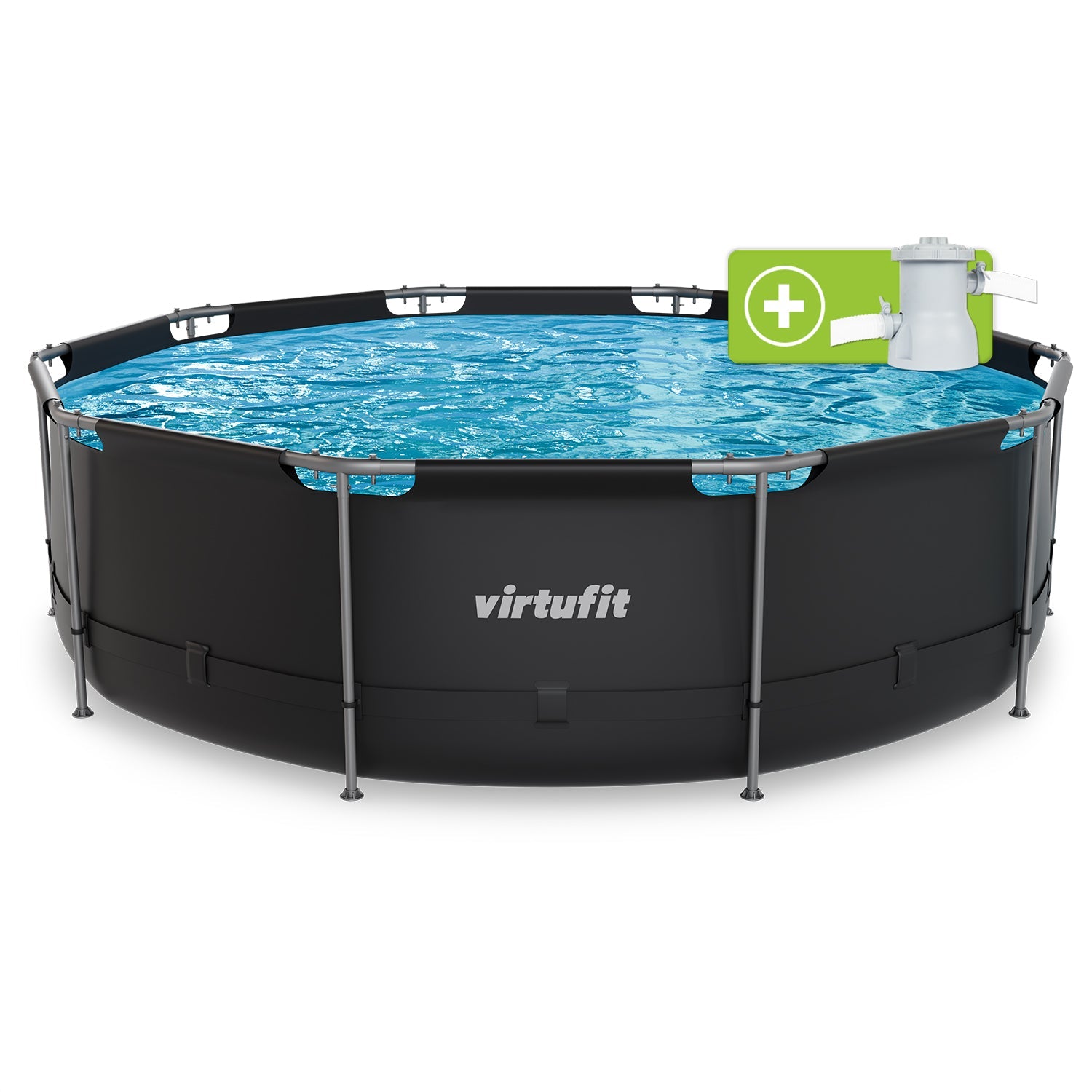 VirtuFit Rond Zwembad - Ø366 x 100 cm - Antraciet - Inclusief Filterpomp - Tweedekans