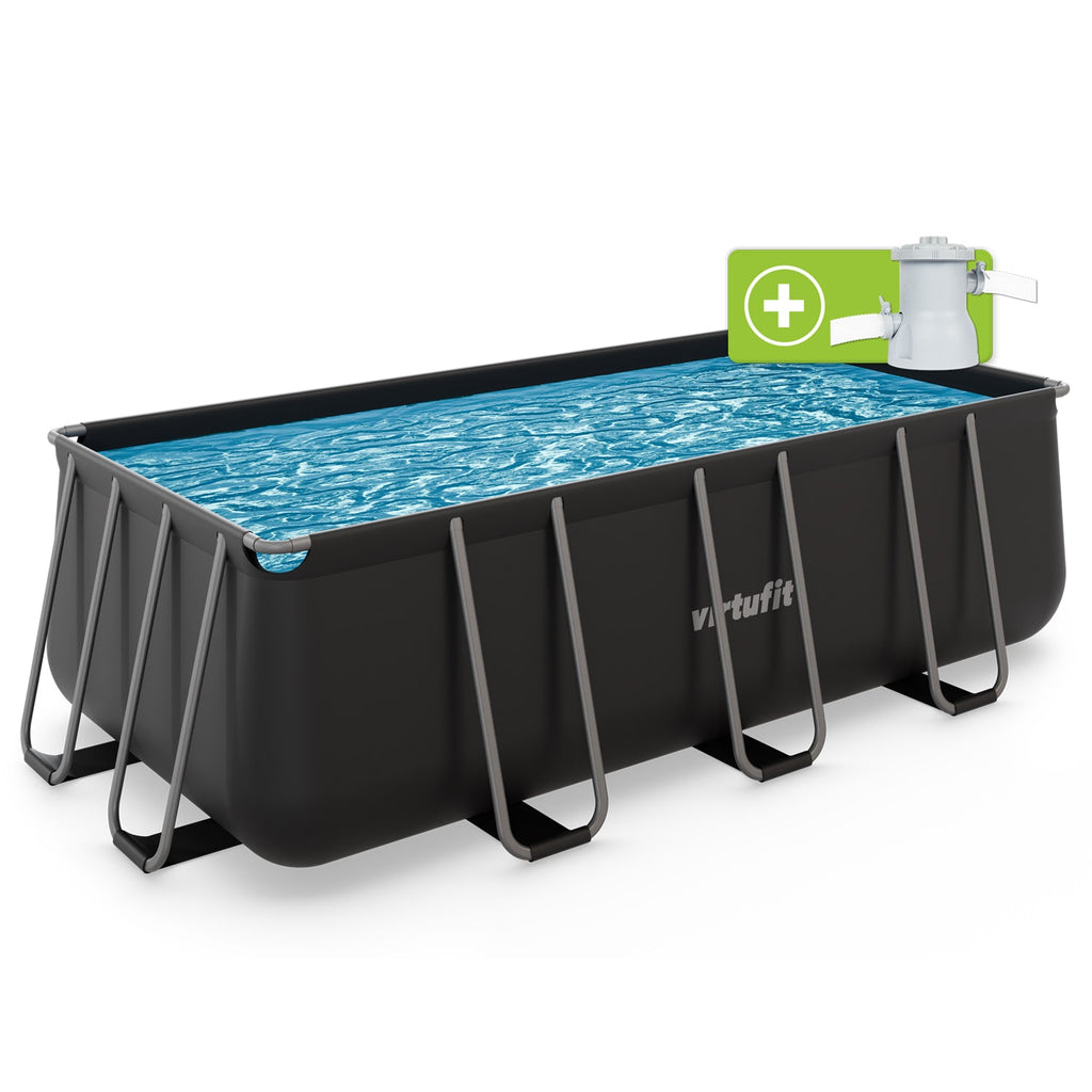 VirtuFit Rechthoekig Zwembad 400 x 200 x 122 cm - Antraciet - Inclusief Filterpomp - Tweedekans