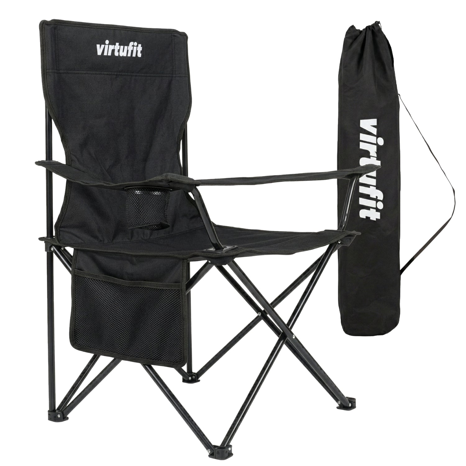 VirtuFit Opvouwbare Camping Stoel - Strandstoel - Zwart - Tweedekans