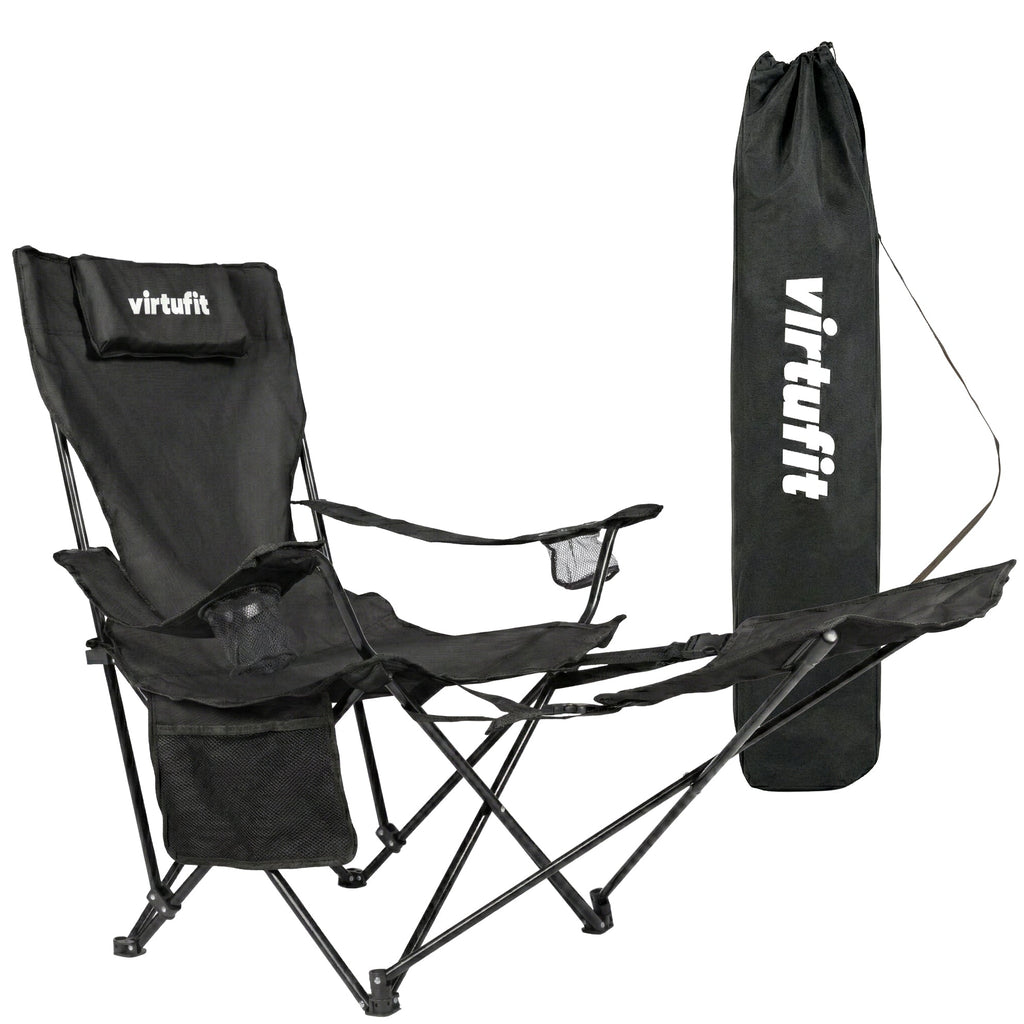 VirtuFit Campingstoel opvouwbaar met voetsteun - Strandstoel - Zwart - Tweedekans