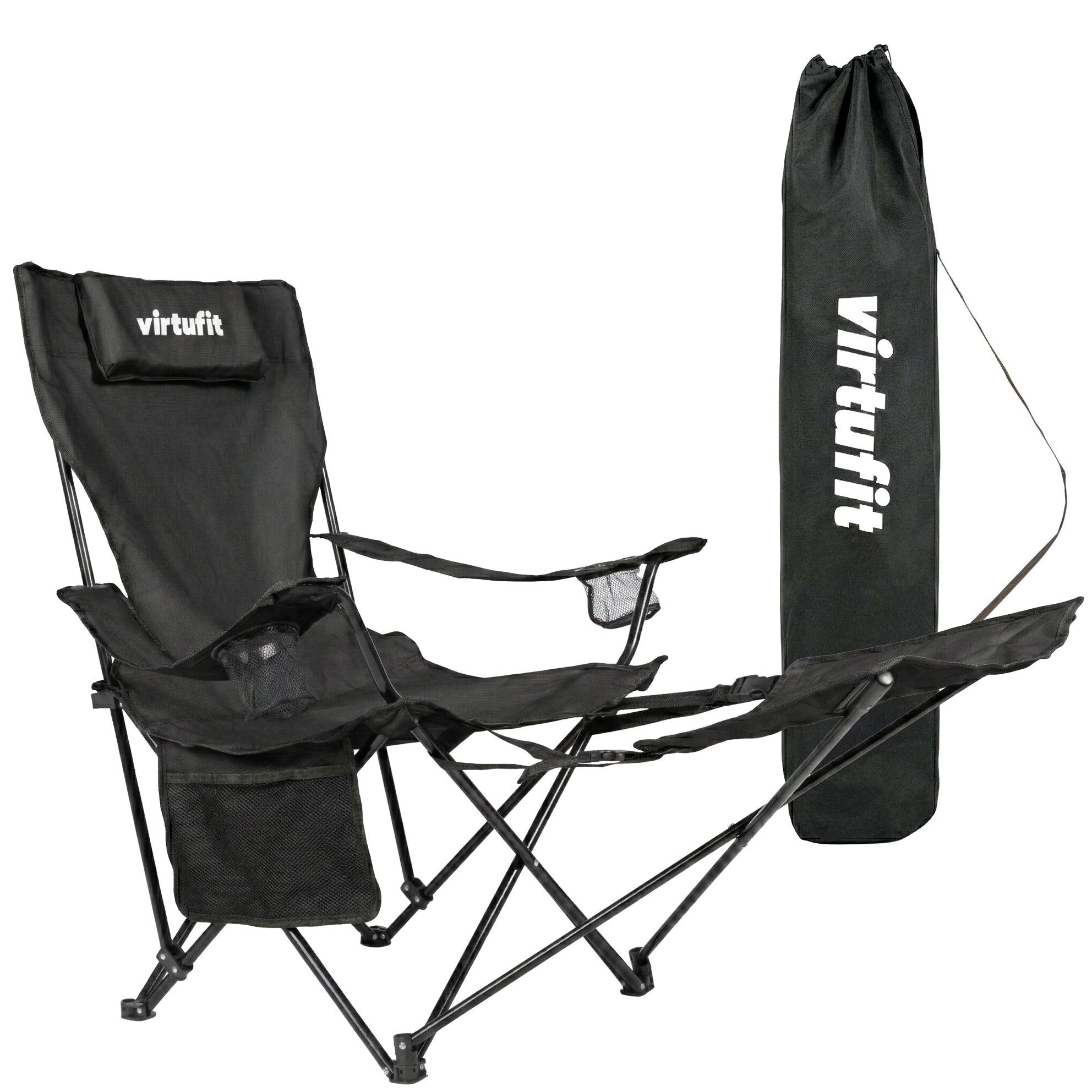 VirtuFit Campingstoel opvouwbaar met voetsteun - Strandstoel - Zwart - Tweedekans