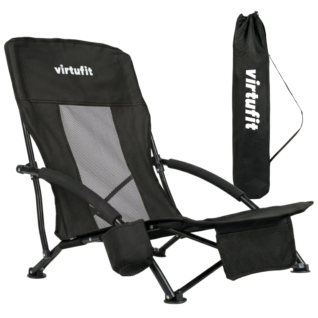 VirtuFit Strandstoel opvouwbaar - Campingstoel - Zwart - Tweedekans