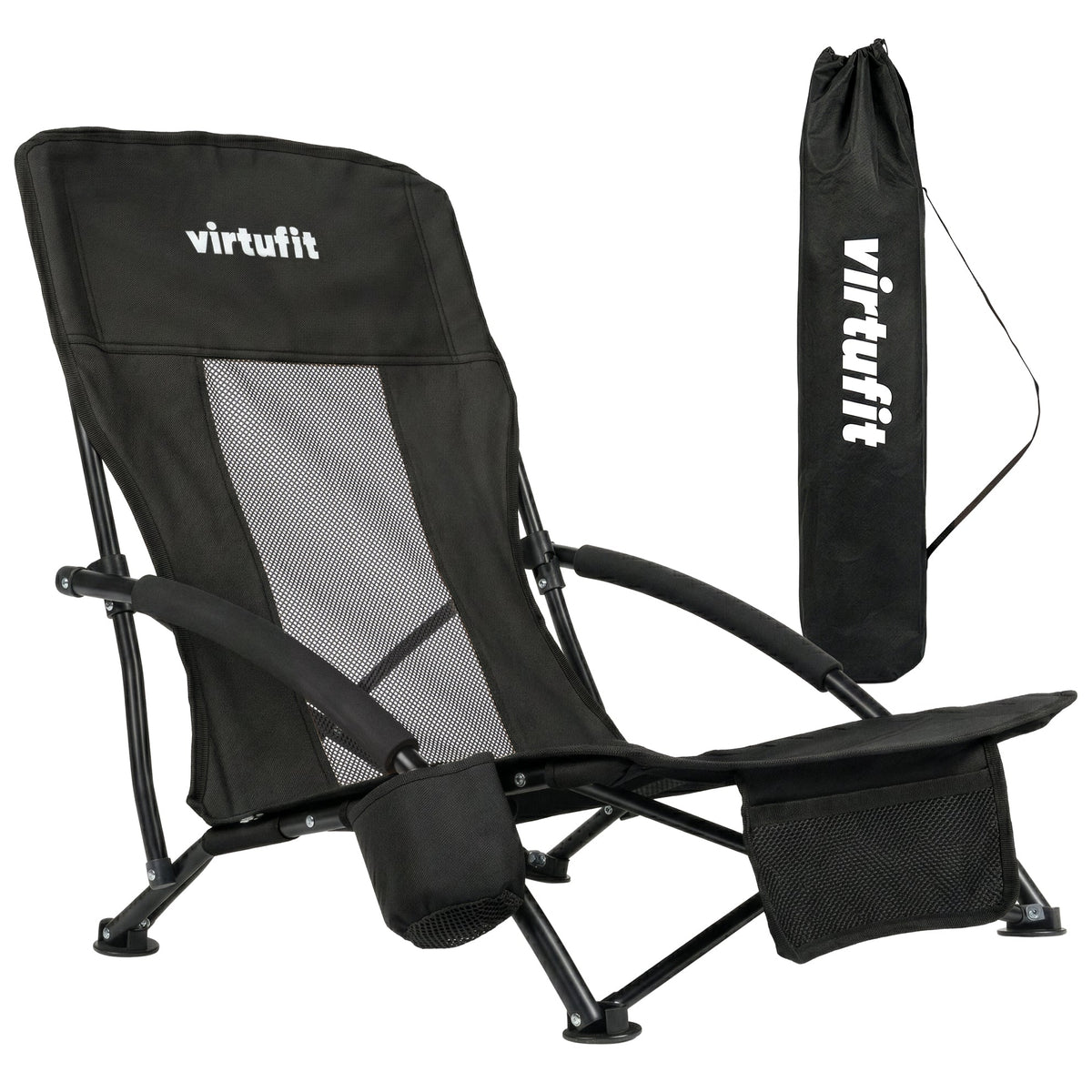 VirtuFit Strandstoel opvouwbaar - Campingstoel - Zwart - Tweedekans