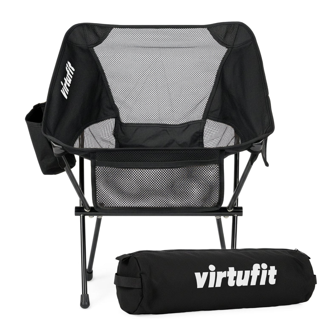 VirtuFit Camping Stoel Compact - Strandstoel - Opvouwbaar - Zwart - Tweedekans