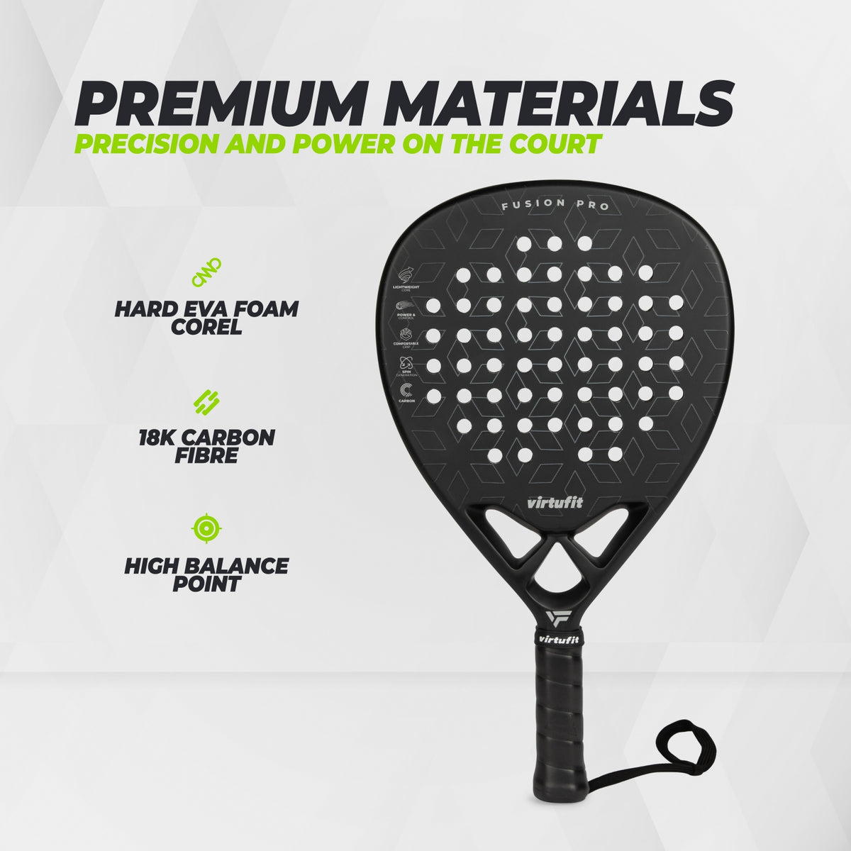 VirtuFit Fusion Pro Padel Racket - Zwart - Silver
