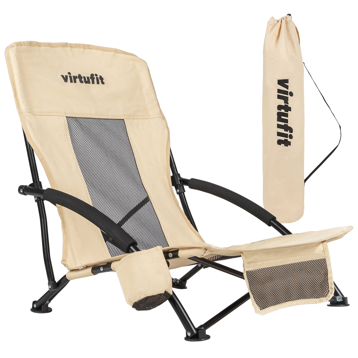 VirtuFit Strandstoel opvouwbaar - Campingstoel - Beige - Tweedekans