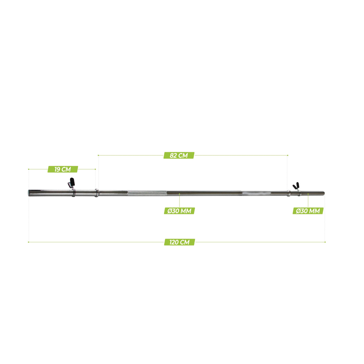 VirtuFit Halterstang - 120 cm - Veerclipsluiting - 30 mm - Tweedekans