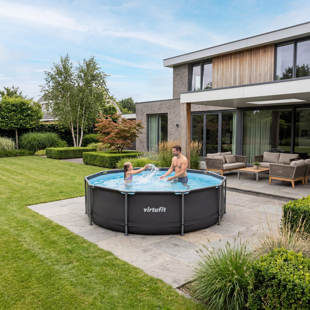 VirtuFit Rond Zwembad - Ø305 x 76 cm - Antraciet - Inclusief Filterpomp - Tweedekans