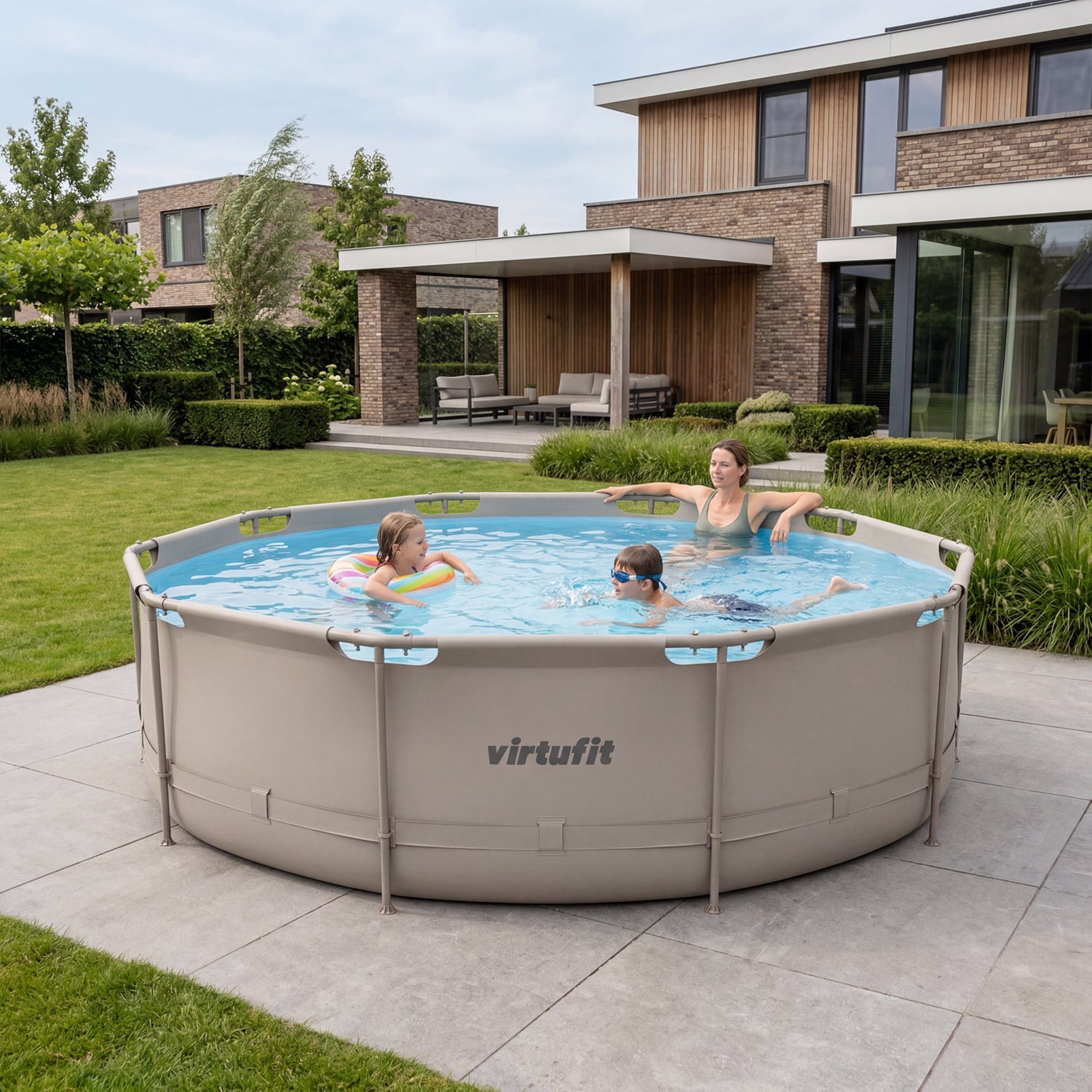 VirtuFit Rond Zwembad - Ø366 x 100 cm - Beige - Inclusief Filterpomp - Tweedekans