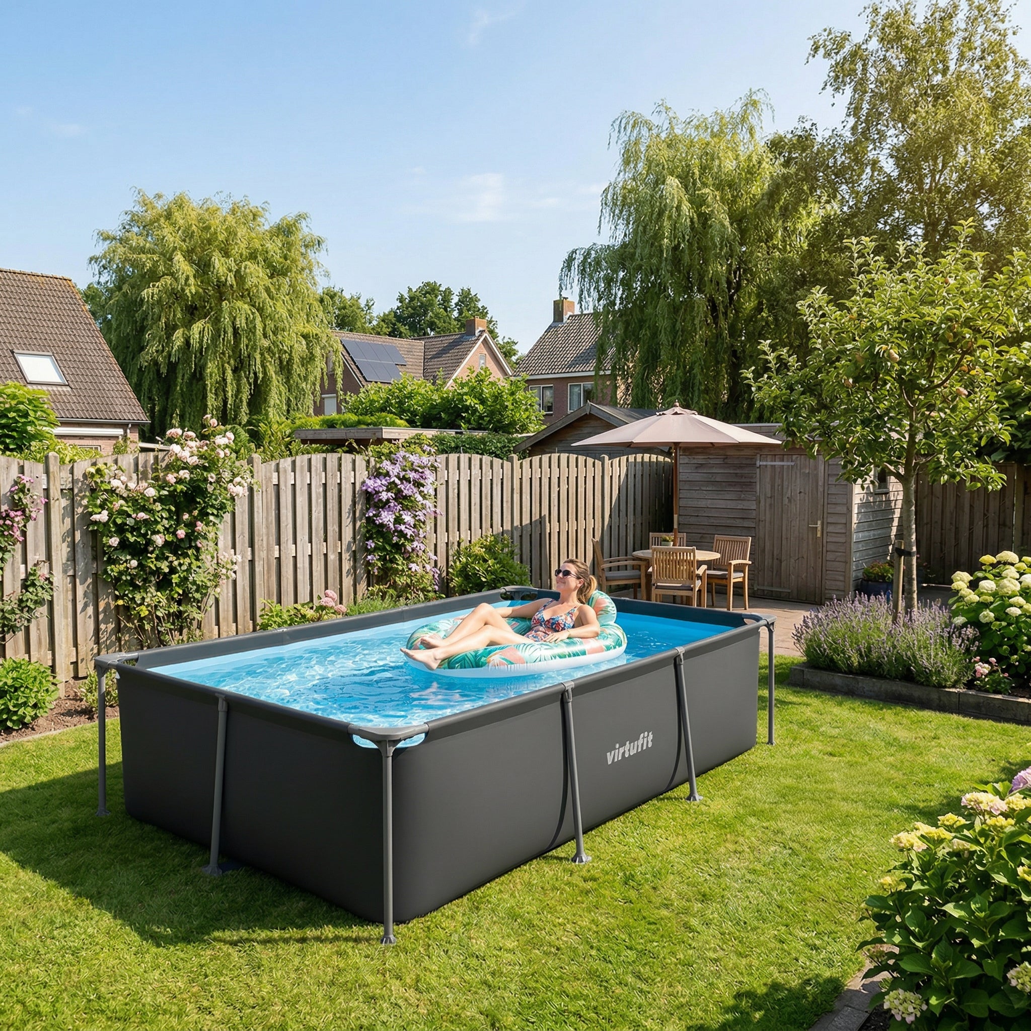 VirtuFit Rechthoekig Zwembad - 260 x 180 x 66 cm - Antraciet - Tweedekans
