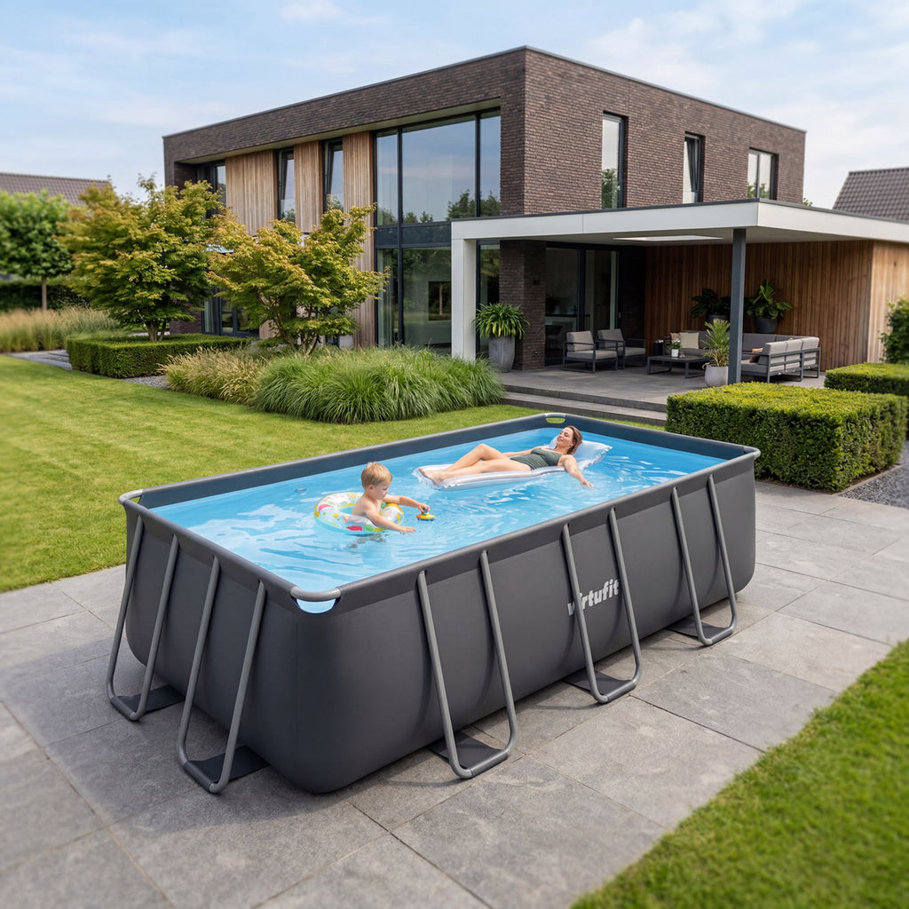 VirtuFit Rechthoekig Zwembad 400 x 200 x 122 cm - Antraciet - Tweedekans