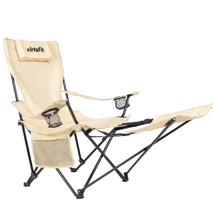 VirtuFit Campingstoel opvouwbaar met voetsteun - Strandstoel - Beige - Set van 2 - Detail