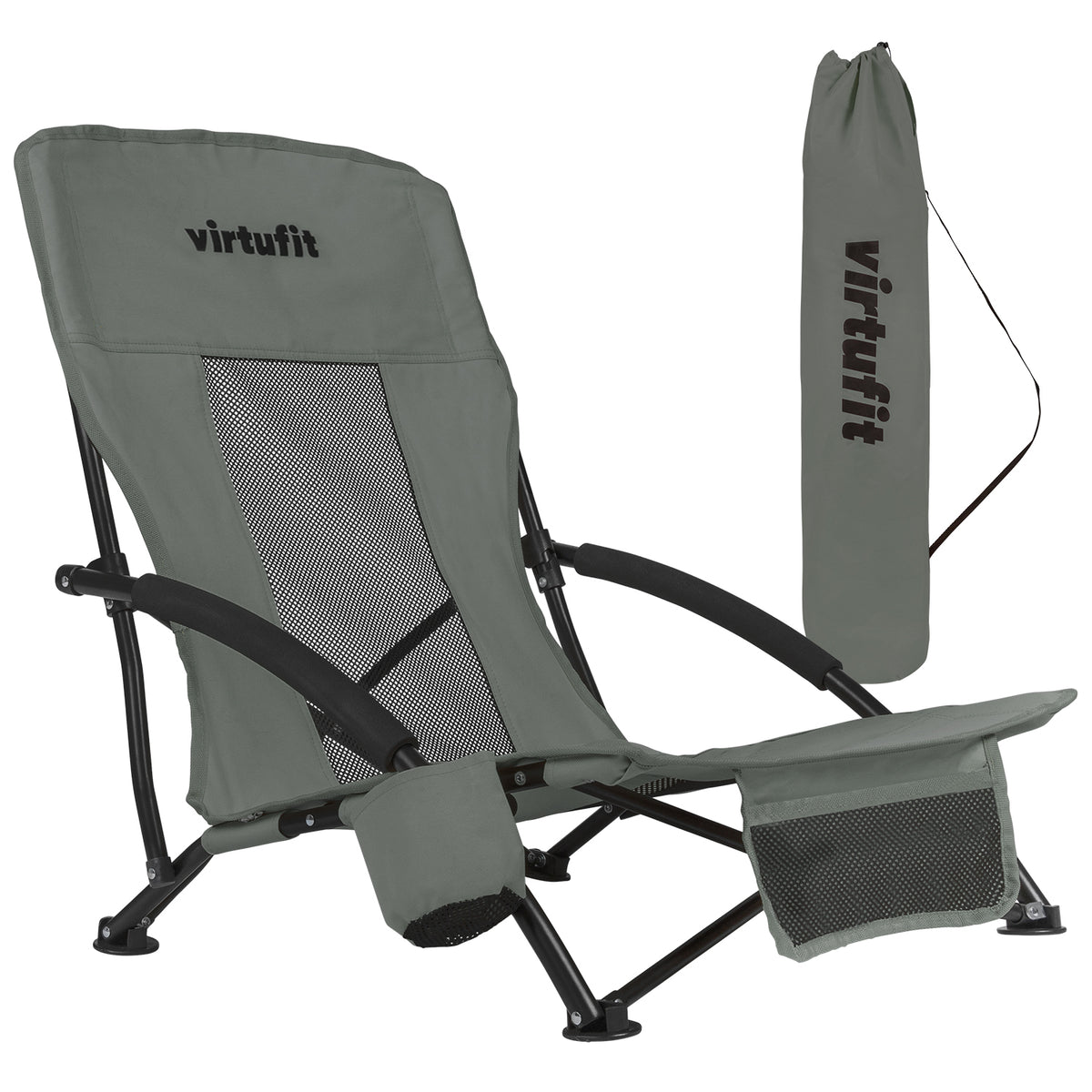 VirtuFit Strandstoel opvouwbaar - Campingstoel - Grijs - Tweedekans