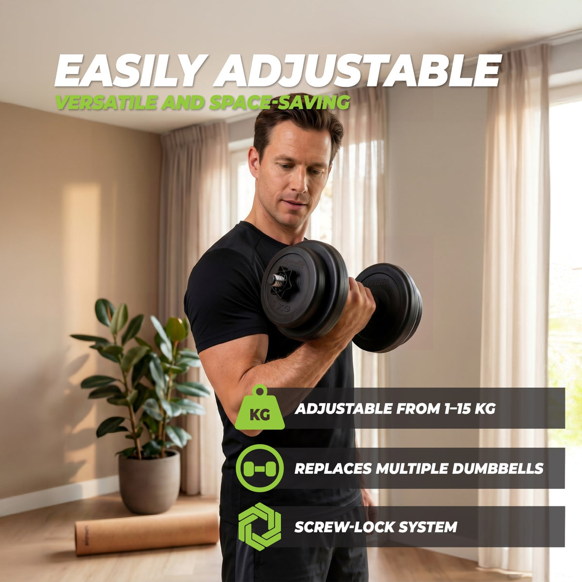 VirtuFit Verstelbare Dumbbell - Vinyl - 15 kg - Tweedekans