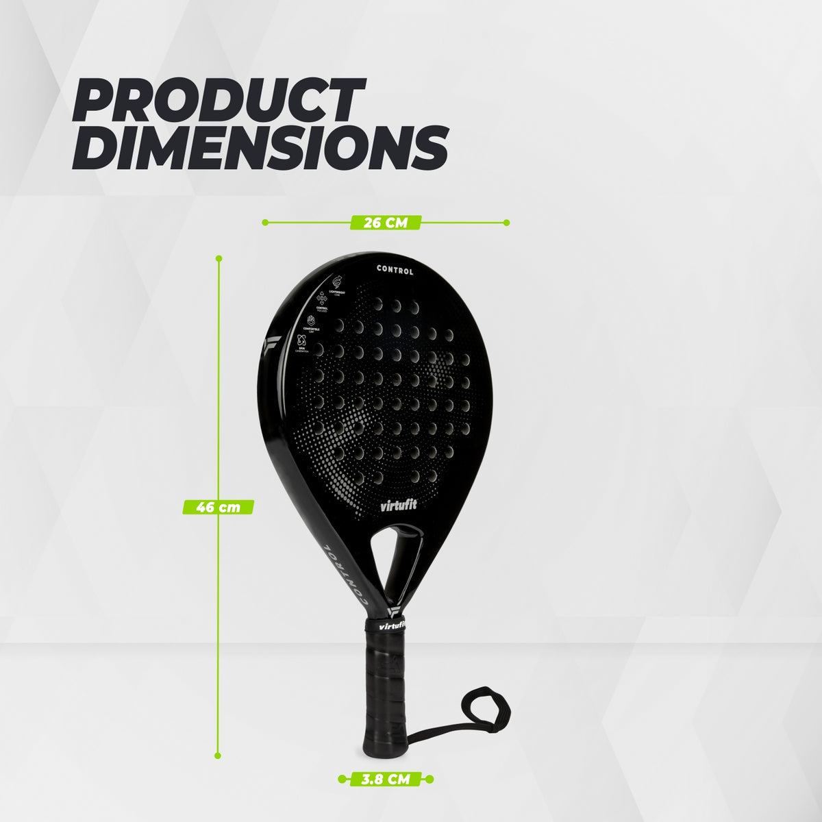 VirtuFit Control Padel Racket - Zwart - Grijs