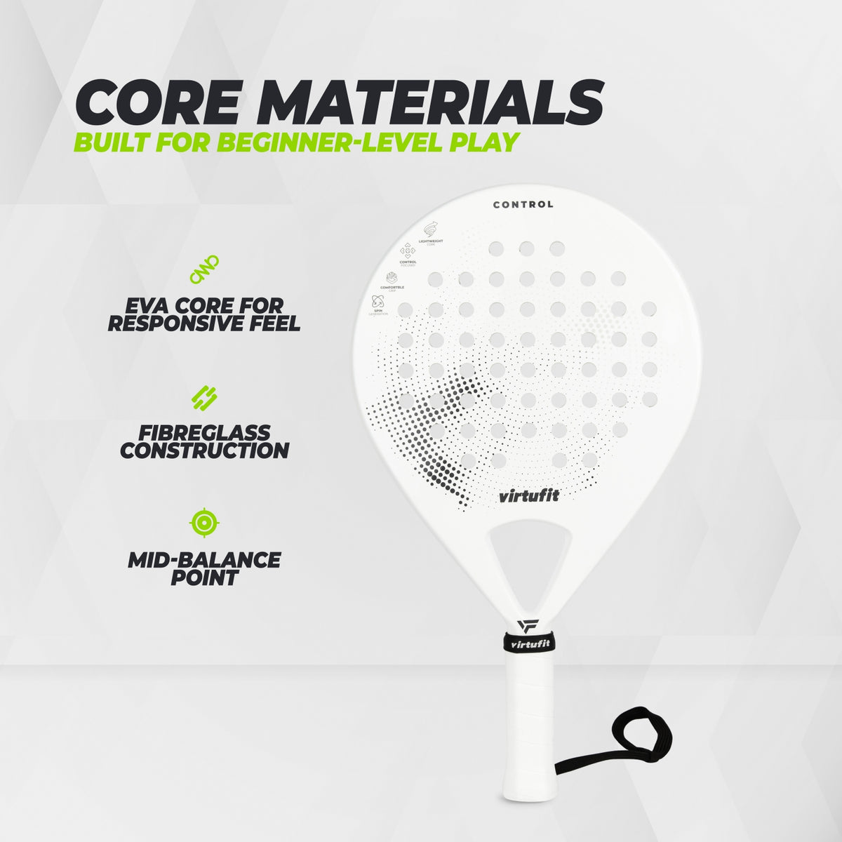 VirtuFit Control Padel Racket - Wit - Zwart