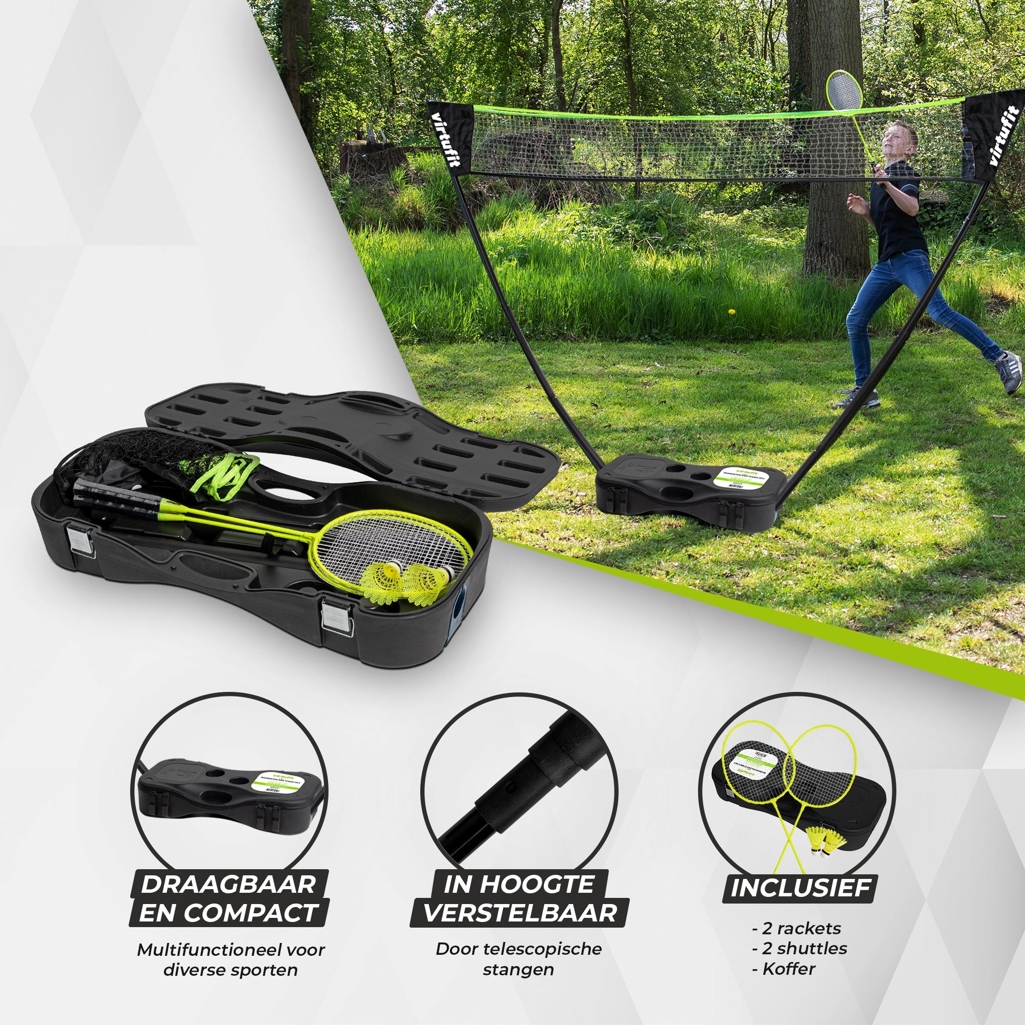 VirtuFit 2-in-1 Portable Badminton- en Tennisset - Inclusief koffer en rackets - Tweedekans