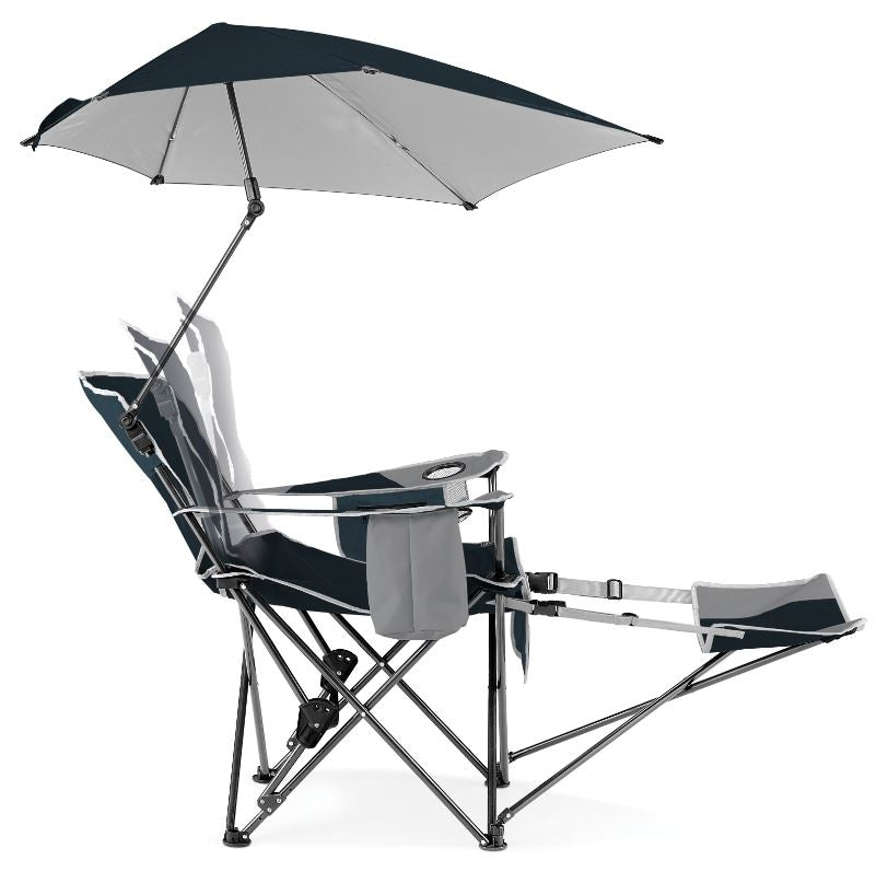 Sport-Brella Verstelbare Campingstoel - Visstoel - Strandstoel met Parasol - Blauw
