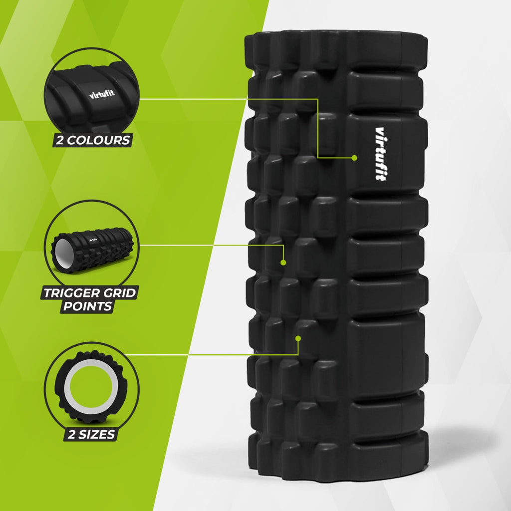 VirtuFit Grid Foam Roller - Massage roller - 33 cm - Zwart - Tweedekans
