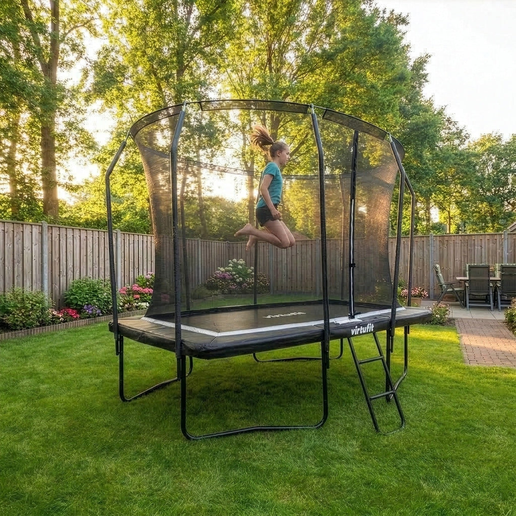 VirtuFit Premium Rechthoekige Trampoline met Veiligheidsnet - Zwart - 183 x 274 cm - Gratis trap - Tweedekans