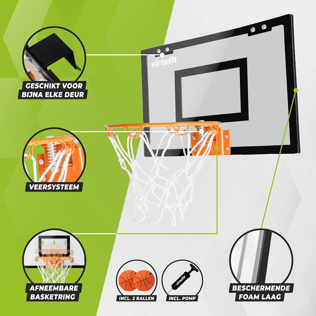 VirtuFit Pro Mini Basketbalbord met 2 Ballen en Pomp - Zwart - Tweedekans