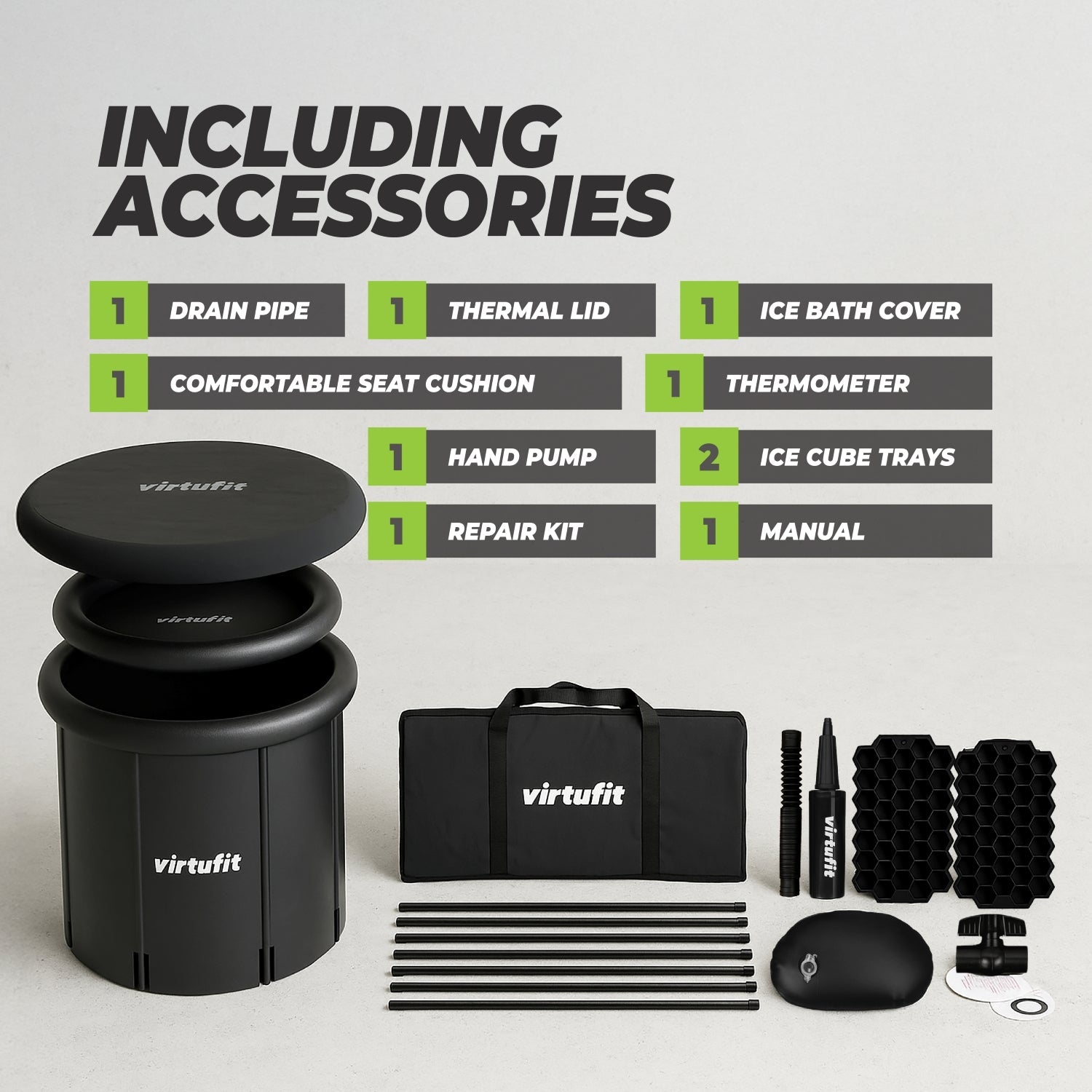 VirtuFit IJsbad XXL - 375 Liter - Antraciet - Inclusief accessoires - Tweedekans