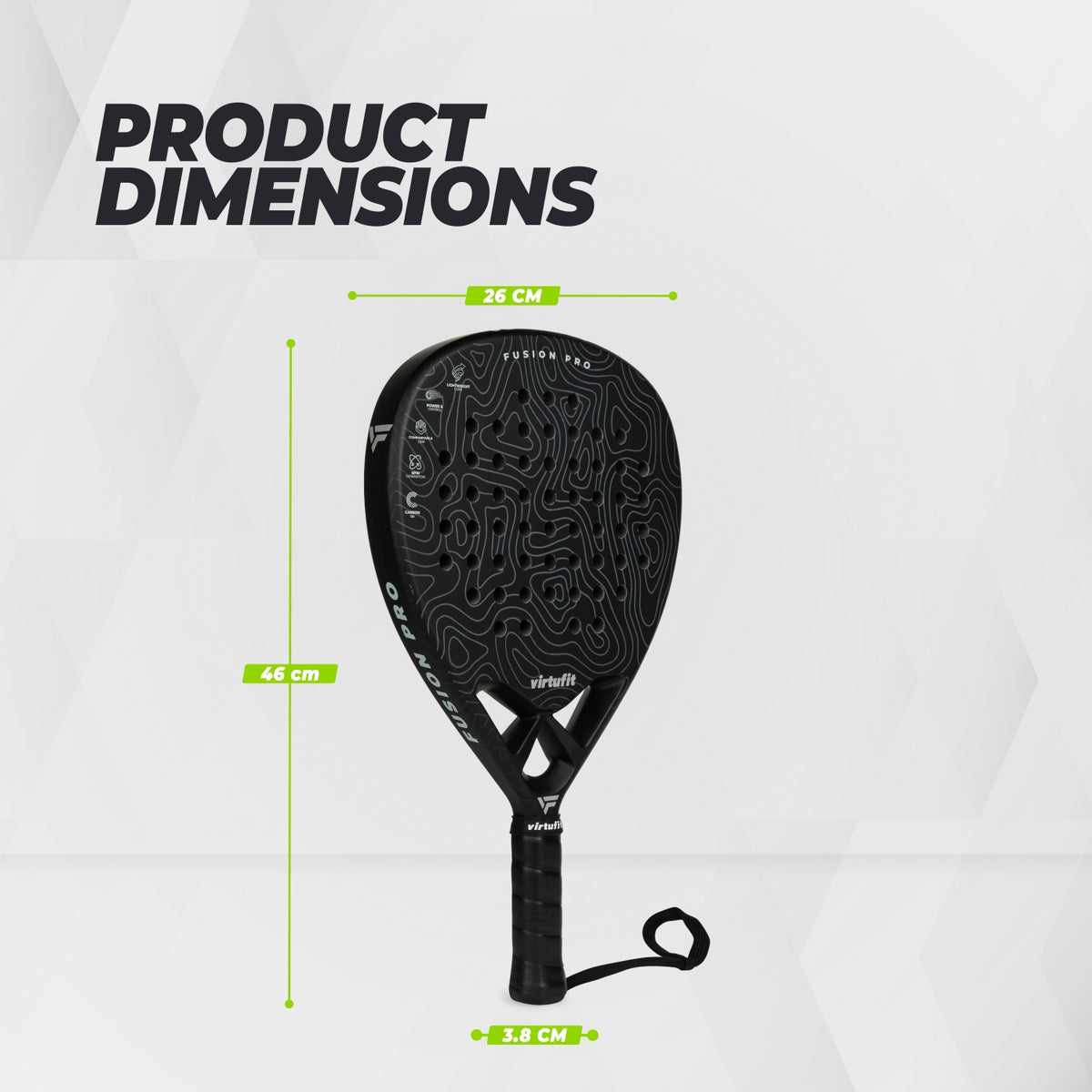 VirtuFit Fusion Pro Padel Racket - Zwart - Grijs