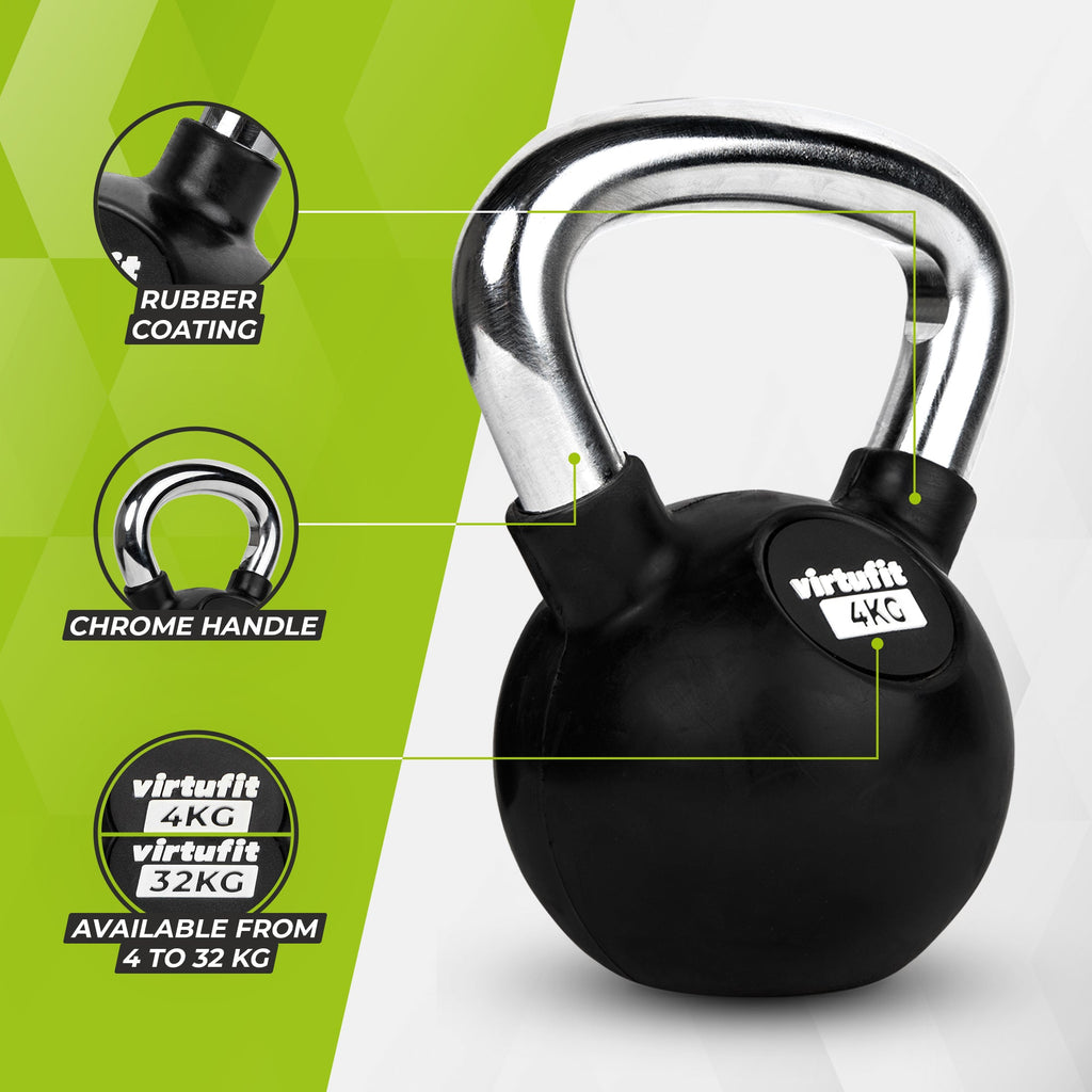 VirtuFit Kettlebell - Rubber/Chroom - 4 kg - Tweedekans