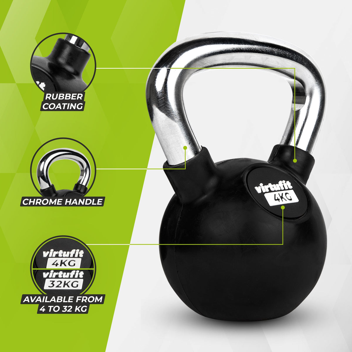 VirtuFit Kettlebell - Rubber/Chroom - 4 kg - Tweedekans