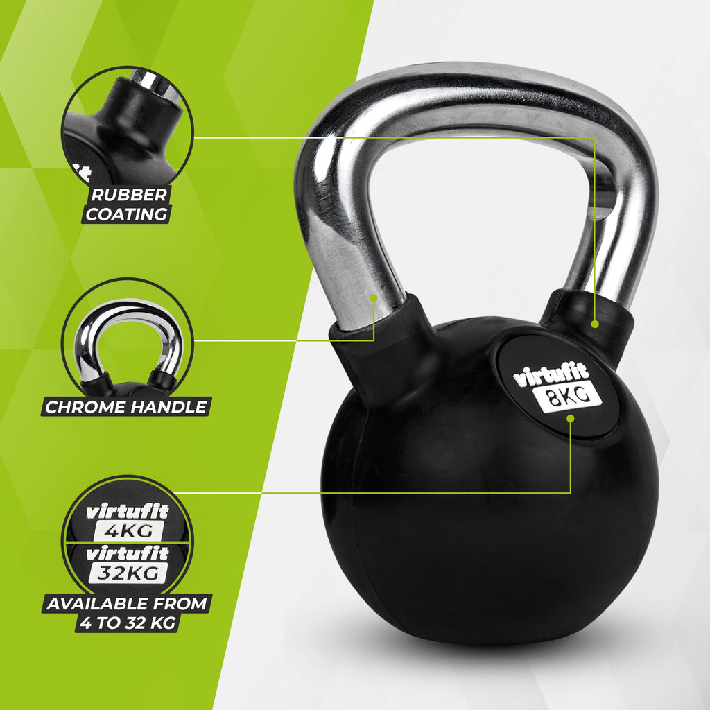VirtuFit Kettlebell - Rubber/Chroom - 8 kg - Tweedekans