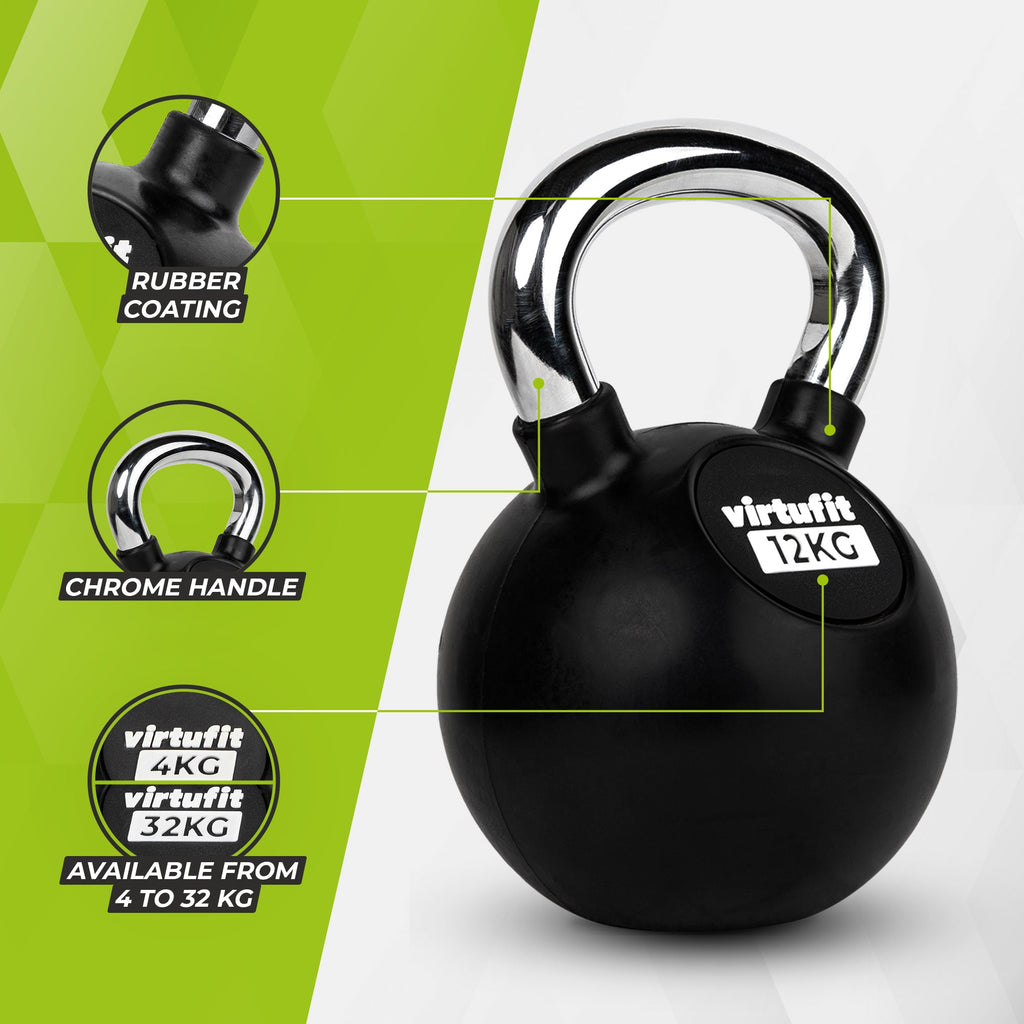 VirtuFit Kettlebell - Rubber/Chroom - 12 kg - Tweedekans