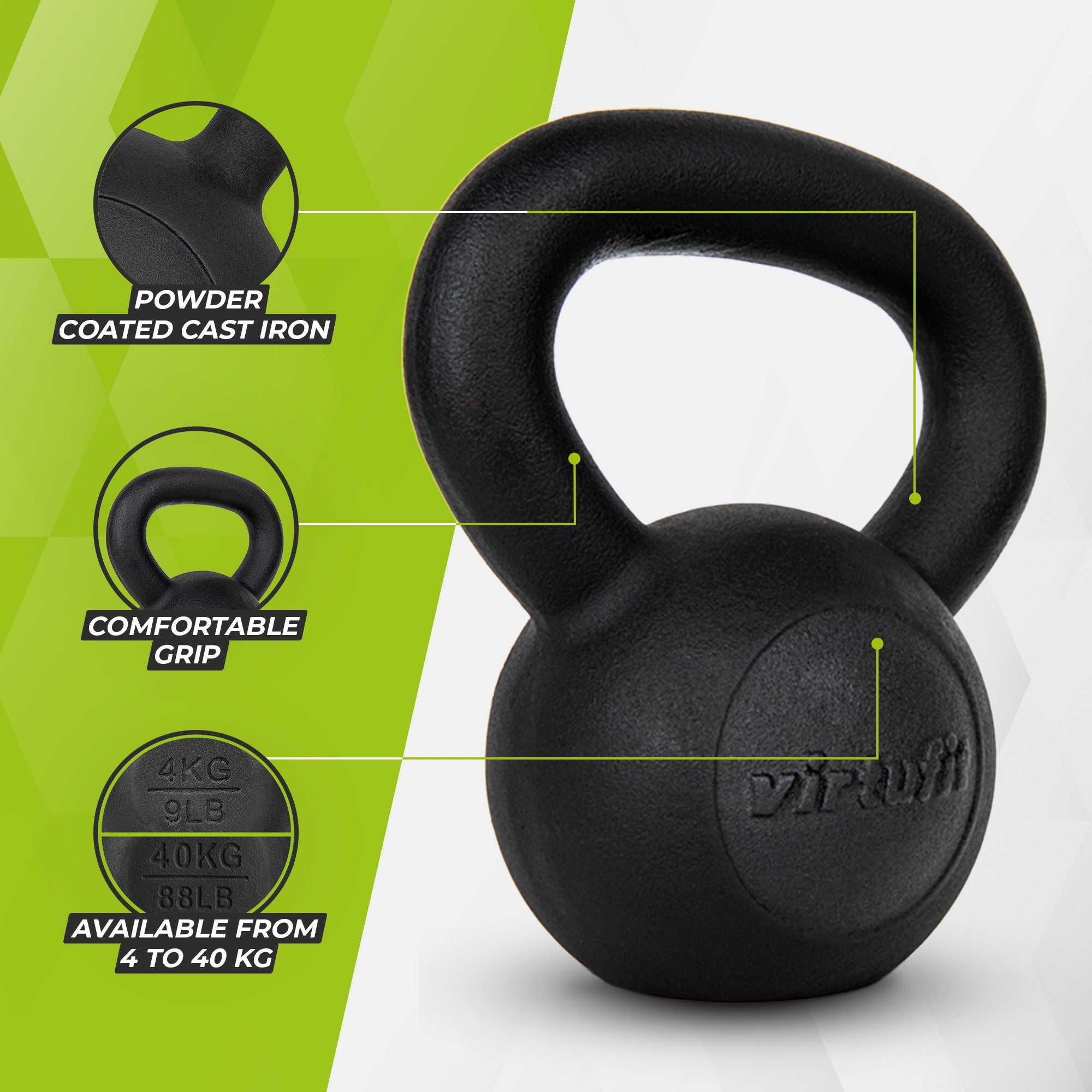 VirtuFit Kettlebell Pro - Kettle Bell - Gietijzer - 8 kg - Tweedekans
