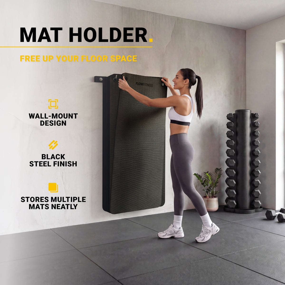 Flow Fitness Wandrek voor Fitnessmatten - Opbergrek - Wandmontage