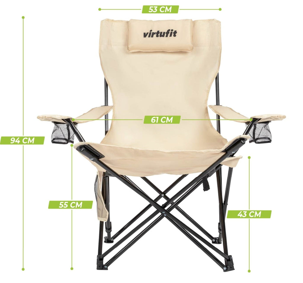 VirtuFit Campingstoel opvouwbaar met voetsteun - Strandstoel - Beige - Set van 2 - Afbeelding 5