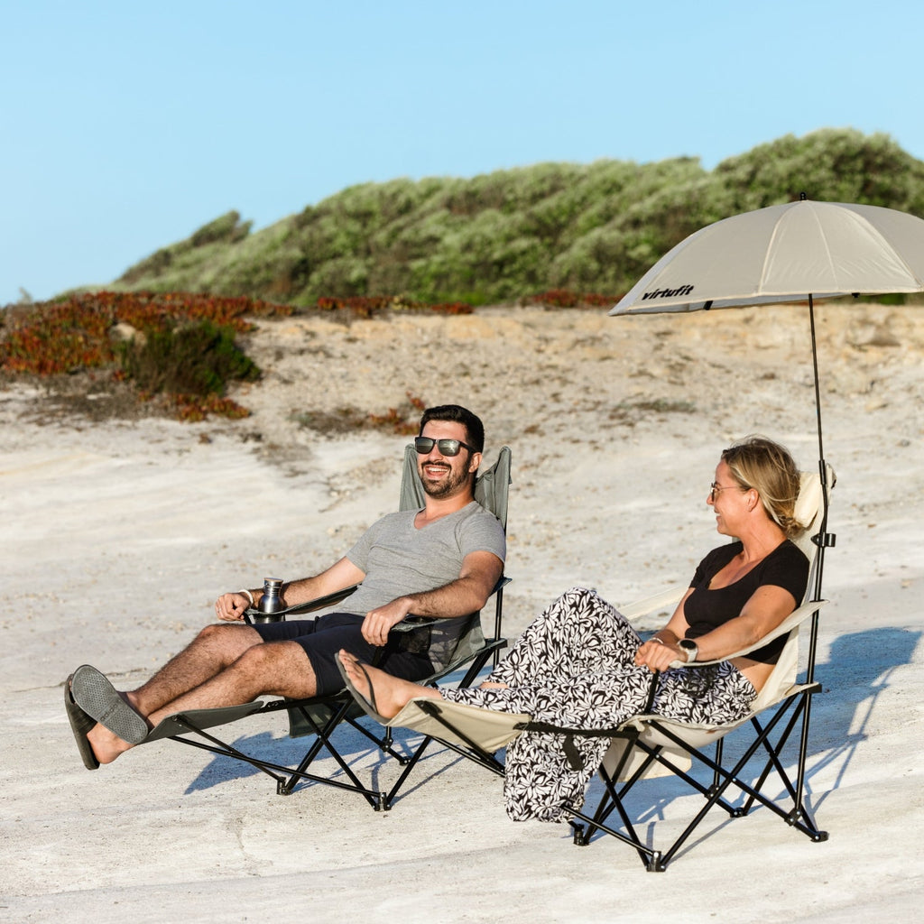VirtuFit Campingstoel opvouwbaar met voetsteun - Strandstoel - Zwart - Tweedekans